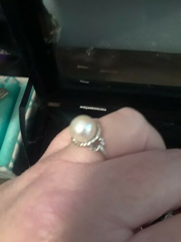 Cultured Pearl And Sterling Silver Ring Sz 7