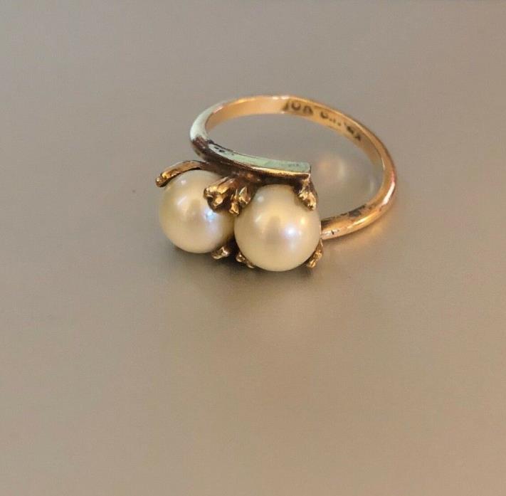 Vintage 10K Yellow Gold Cultured Pearl Ring Size 4 3/4