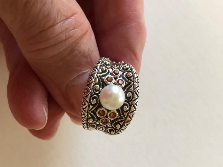 Barbara Bixby Sterling Silver Pearl And Citrine Ring Size 8