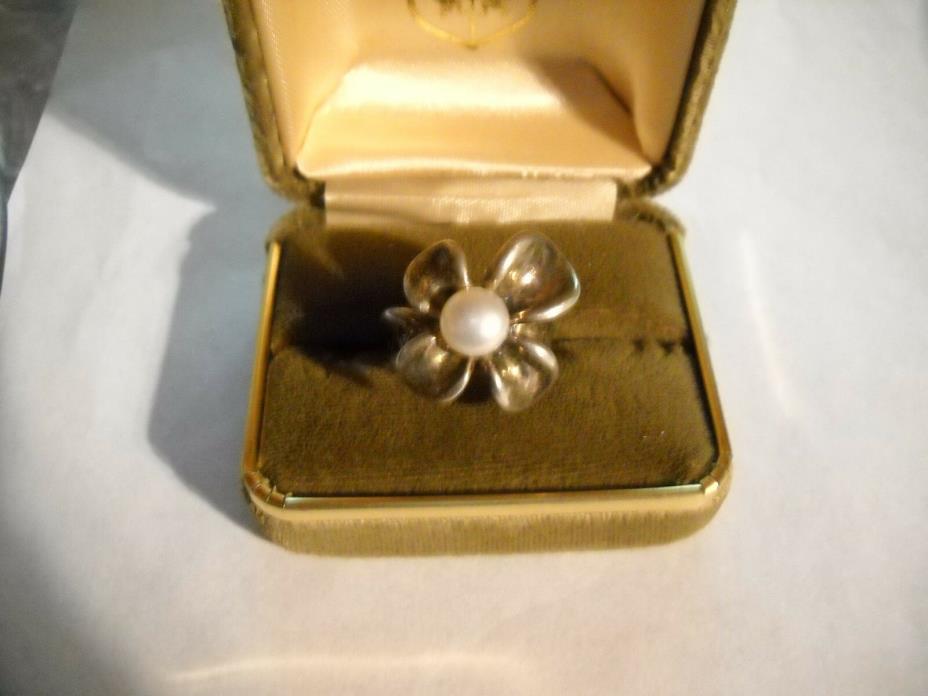 ~Signed Ann King Orchid/Flower Pearl Ring Size 8~