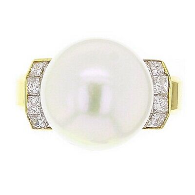 14k Yellow Gold 1.02ctw Diamond & 14mm White Cultured Pearl Raised Ring