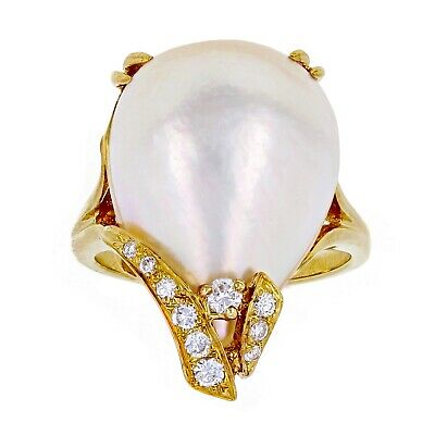 14k Yellow Gold 0.20ctw Diamond Nacre Mother of Pearl Cocktail Ring