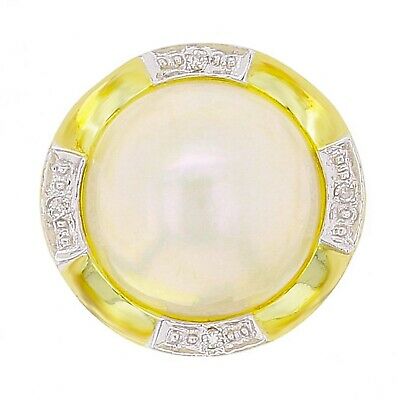 14k Yellow Gold 0.03ctw Diamond & 13mm Mabe Pearl Circle Ring