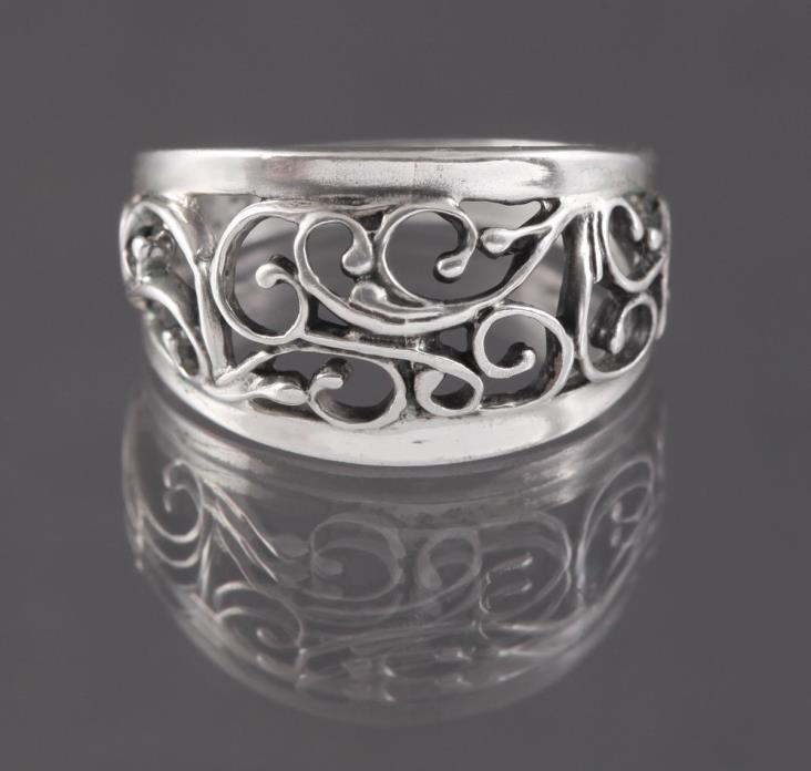 PREMIER DESIGNS RING 925 STERLING SILVER FILIGREE SCROLL WORK NATURE SIZE 7.5