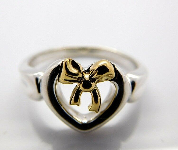 Tiffany Heart Bow Ribbon Ring in 18K Yellow Gold & Sterling Silver, Size 5