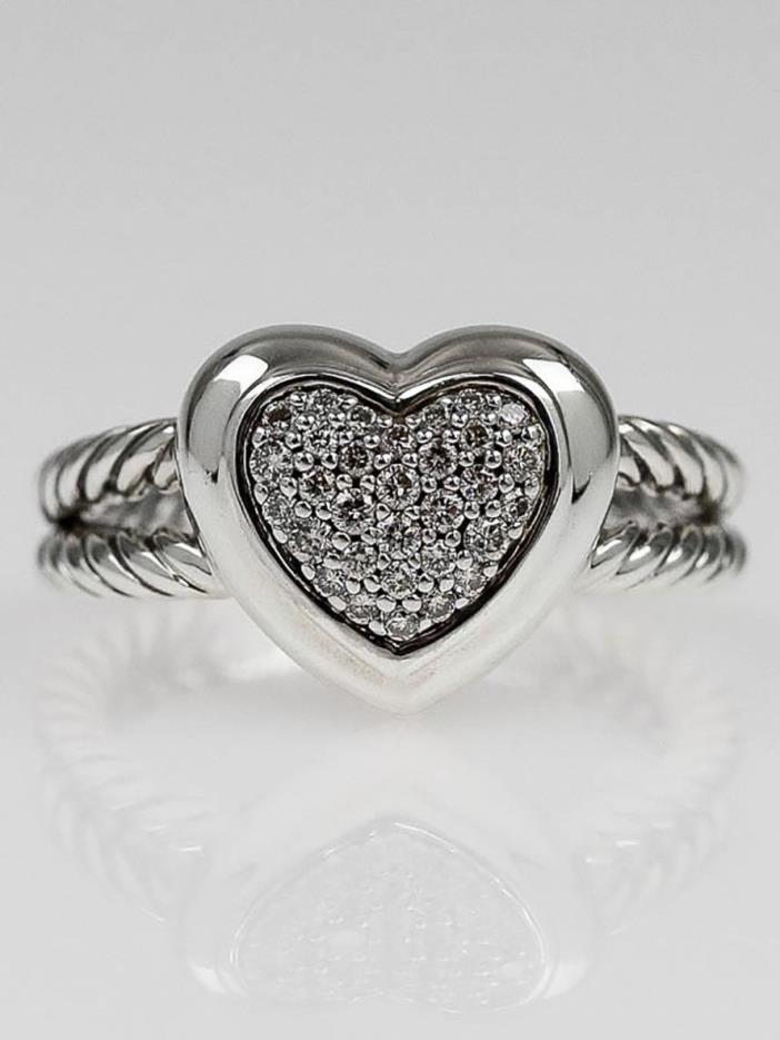 David Yurman Diamond Heart Ring in Sterling Silver Size 7.5