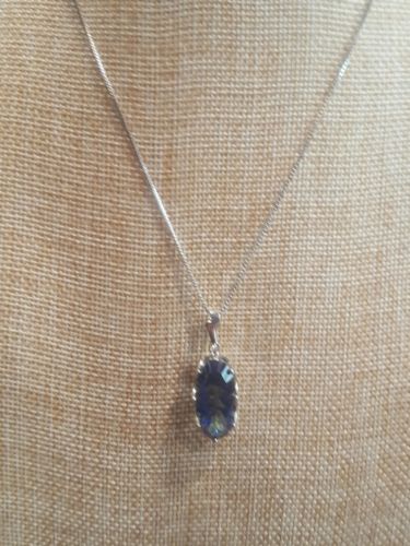 Blue Topaz Mystic Rainbow 10 Ct. Pendant . Natural Stone .