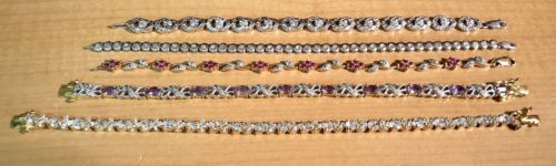 Lot Of 5, Pre-Owned, Sterling Silver Bracelets W/ Stones, Various Lengths
