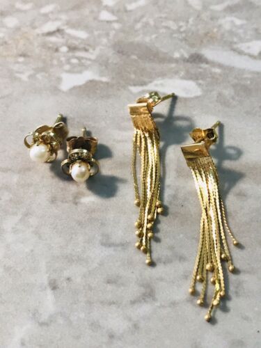 2 Pair Of 14k Yellow Gold Earrings .