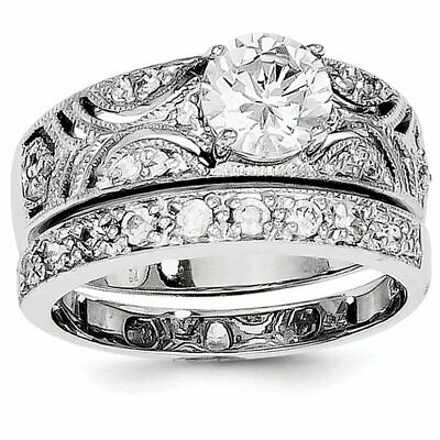Goldia Sterling Silver Cz Clear Center Round Wedding Ring