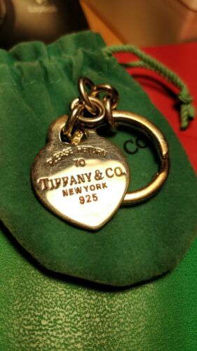 Tiffany & Co Heart Tag Charm Keyring Keychain Key Ring Chain Sterling Silver 925
