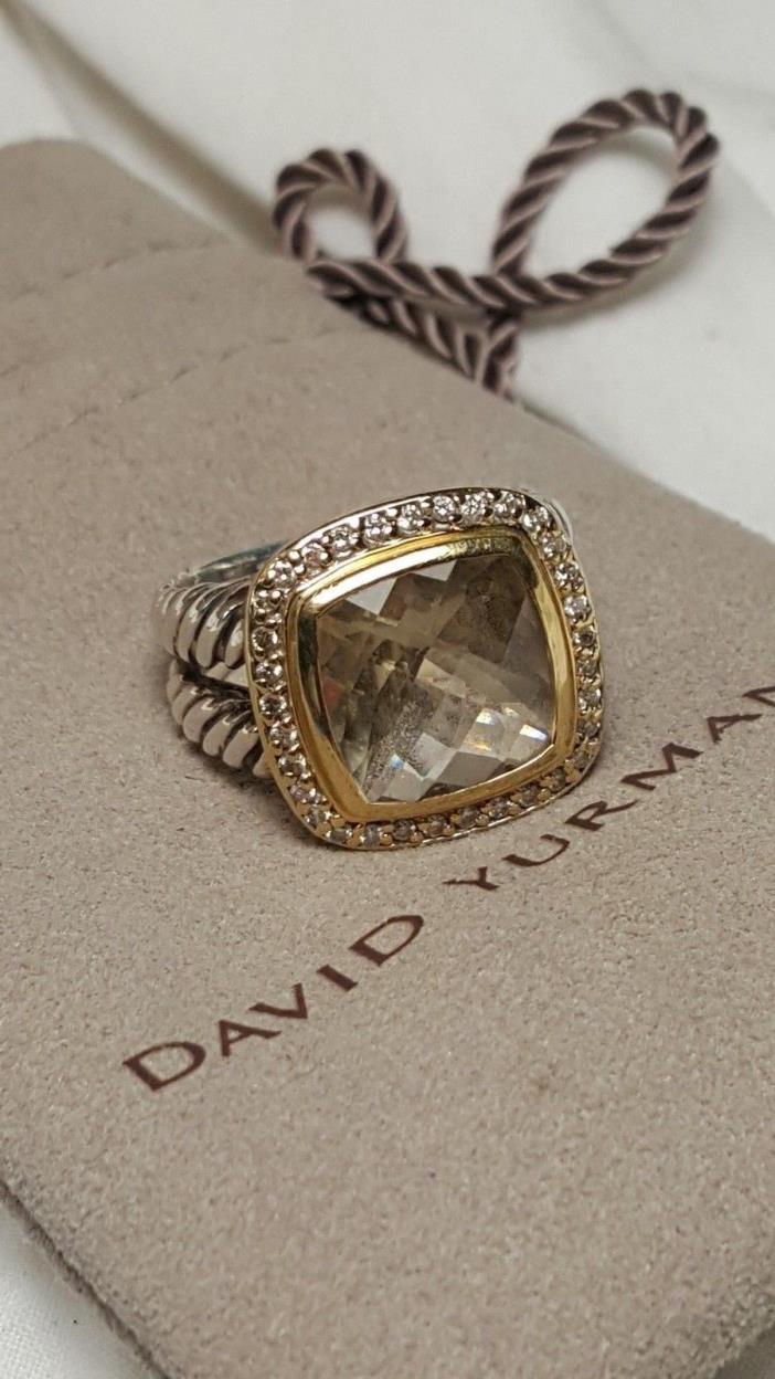 David Yurman Champagne Citrine and Diamond 11 mm Ring Sterling & 18 kt Gold 6
