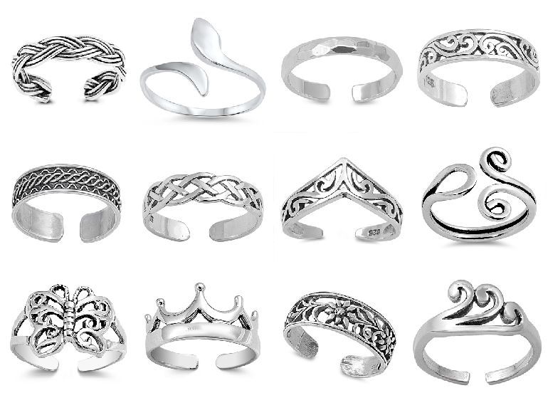 Sterling Silver Toe Rings - Celtic, Hammered, Swirls, Waves, Butterflies, etc.