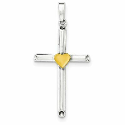 Goldia Sterling Silver with Gold-Plate Heart Hollow Cross