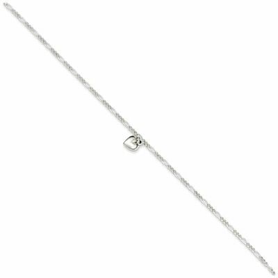 Goldia Sterling Silver 9inch Polished Heart with 1in Ext. Anklet