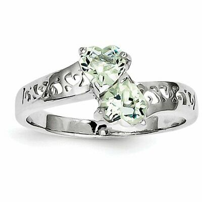 Goldia Sterling Silver Rhodium Green Quartz Heart Ring