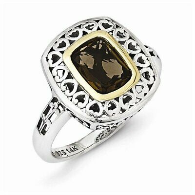 Goldia Sterling Silver With 14k Two-Tone Gold Antiqued Smoky Quartz Ring