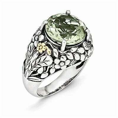 Goldia Sterling Silver With 14k Two-Tone Gold Green Quartz Ring