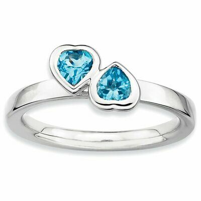 Goldia Sterling Silver Stackable Expressions Blue Topaz Double Heart Ring