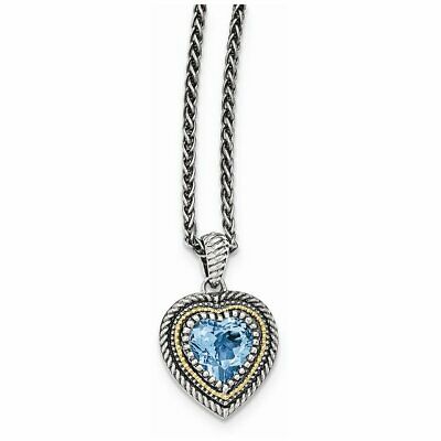 Goldia 14k Two-Tone Gold Sterling Silver With 14k Lt Swiss Blue Topaz Heart  ...