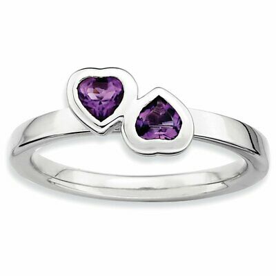 Goldia Sterling Silver Stackable Expressions Amethyst Double Heart Ring