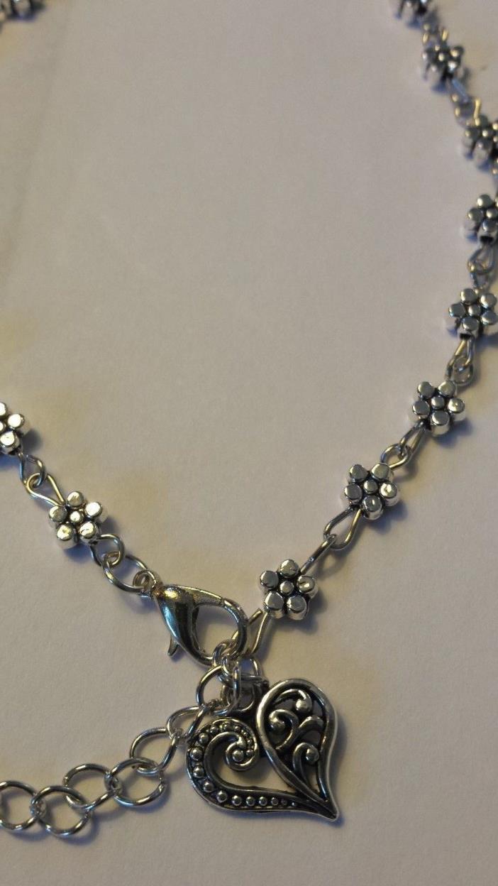 FLOWER ME BEAUTIFUL 9 1/2 INCH ANKLET WITH HEART CHARM -EXPANDS TO 11 INCHES