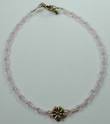 Anklet Pink Crystal  with Gold Tone Flower
