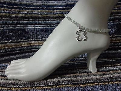 Teddy BEAR alloy charm ankle bracelet beads anklet stretchy silver beach wear