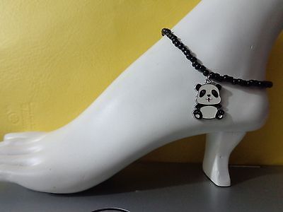 PANDA Bear  enamel charm ankle bracelet beads anklet stretchy handmade  teddy