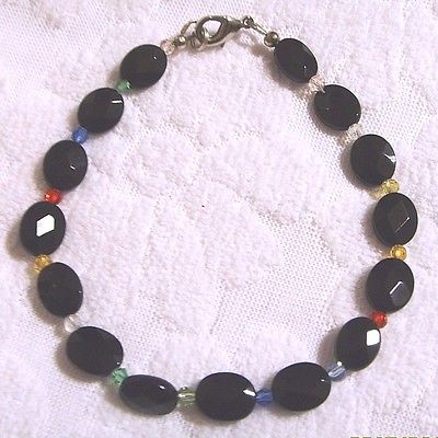 Small Handcrafted Black onyx /  crystal ankle bracelet / anklet 21 1/2cm