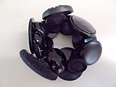 Handcrafted Vintage Large Black Button Collection Elastic Stretch Bracelet