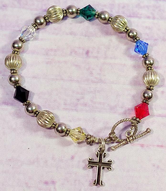 Sterling Silver Cross Charm Bracelet Bali Style Beads Crystals 8