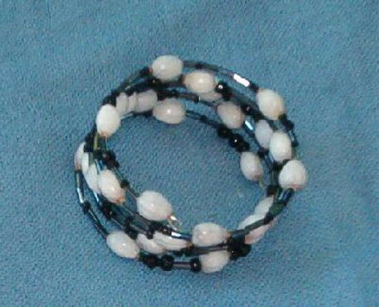 Handmade wrap bracelet: white Hawaiian Job's Tears w. black and gray seed beads