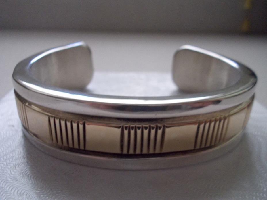 MEN'S STERLING SILVER CUFF BRACELET W/14 K GOLD-*BRUCE MORGAN*