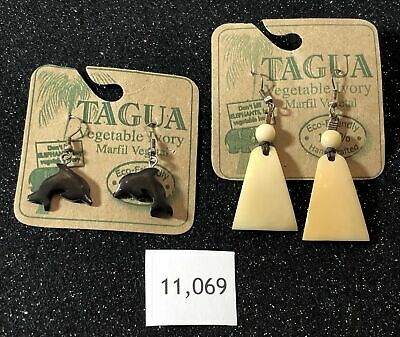 Tagua Vegetable Ivory, Marfil Vegetal Dolphin and Triangle Earrings ~ Free Shipp