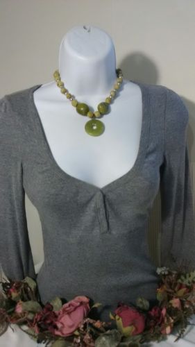 Beautiful!!! Green Stone Necklace Toggle  Clasp Marked Ster Hand Crafted