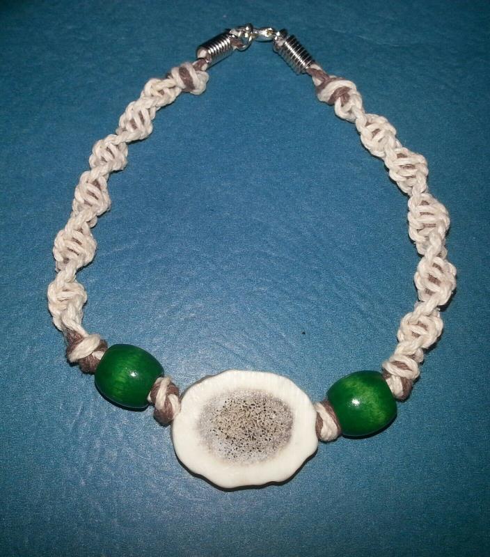 Elk Antler / Hemp cord / wooden beads bracelet