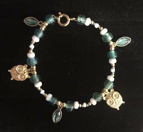 One of a Kind Handcrafted Beaded Bracket With Owl Charms BEAUTIFUL