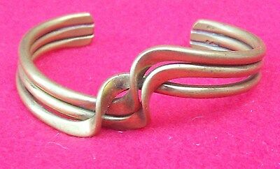 BRASS 3-STRAND WAVE/TWIST CUFF BRACELET VINTAGE  UNISEX STYLING