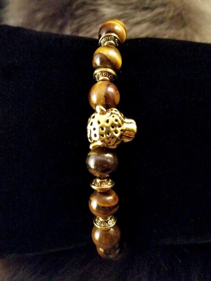 Leopard Tiger Eye Stone Gold Bracelet 6-9 inch Healing Energy Yoga Brown