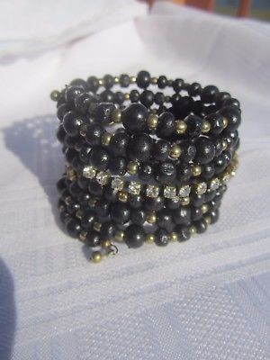 Black Beaded Memory Wire Wrap Bracelet