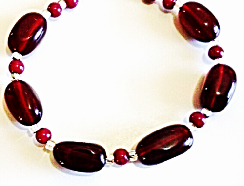 Black Cherry Red Bracelet, Dark Red Bead Jewelry, Bold Chuncky Beaded Bracelet