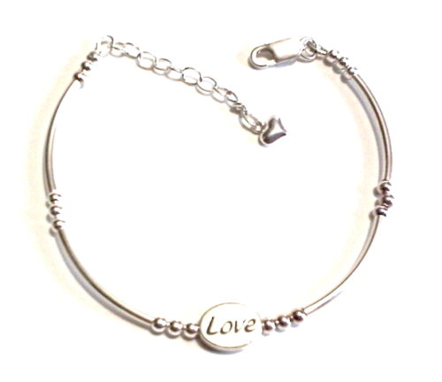Sterling Silver Love Bracelet, Love Bead Message Bracelet, Handmade Bead Jewelry