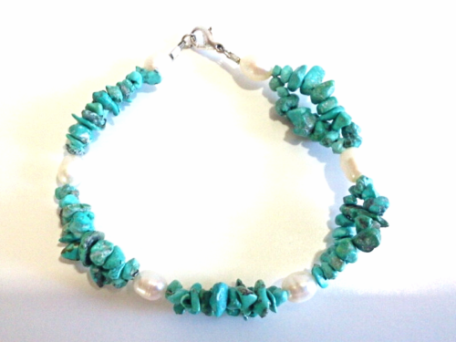 Turquoise Bracelet, Earthy Irregular Turquoise Chip Cluster Beaded Bracelet