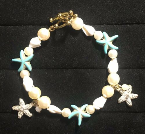 One of a Kind Handcrafted Beaded & Shelled Starfish Bracket With Charms