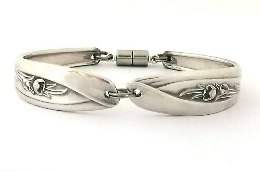 Vintage Spoon Bracelet Silver Tulip 1956 Silverware Jewelry Floral Bracelet 7M