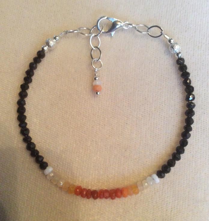 Mexican Fire Opal bracelet with black spinel and .925 silver