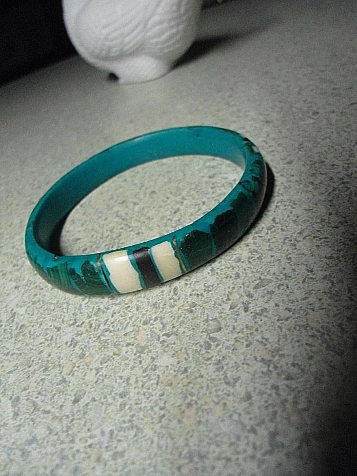 Bangle Bracelet Green Patterned Malachite Stone 1/2