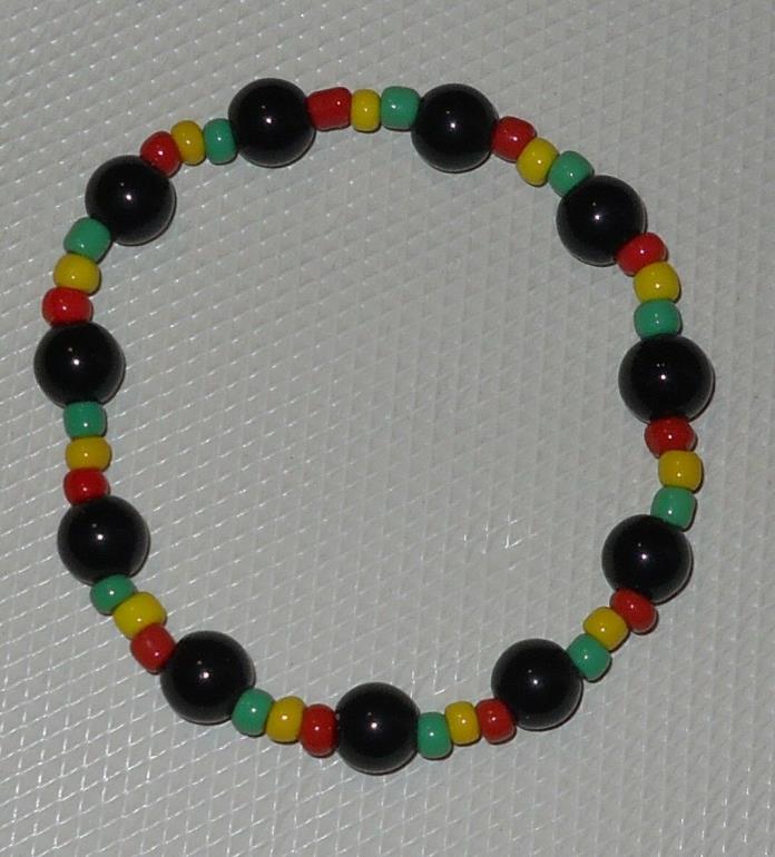 Black Rasta Stretch Bracelet with Glass Beads