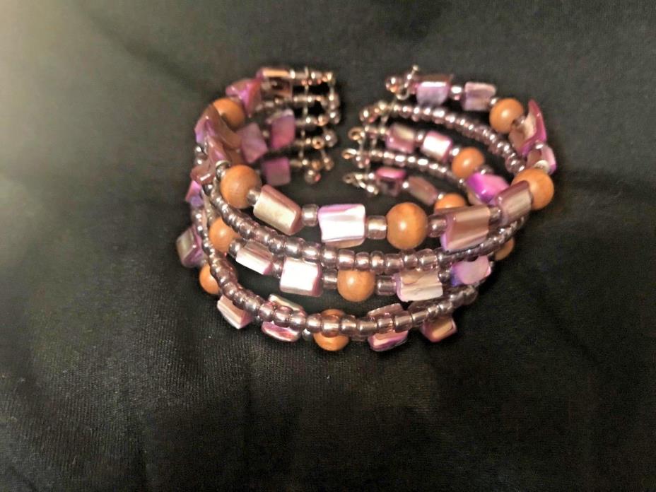 SHELL BEADED COIL WRAP BRACELET